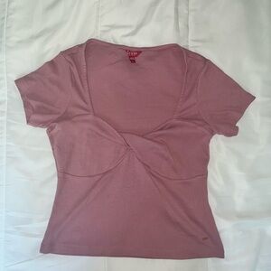 Guess Pink Fitted Tie Front Short Sleeve Tee